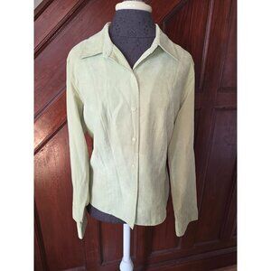 Talbots Womens Light Green Button-Up Long Sleeve Shirt Size L Suede Feel